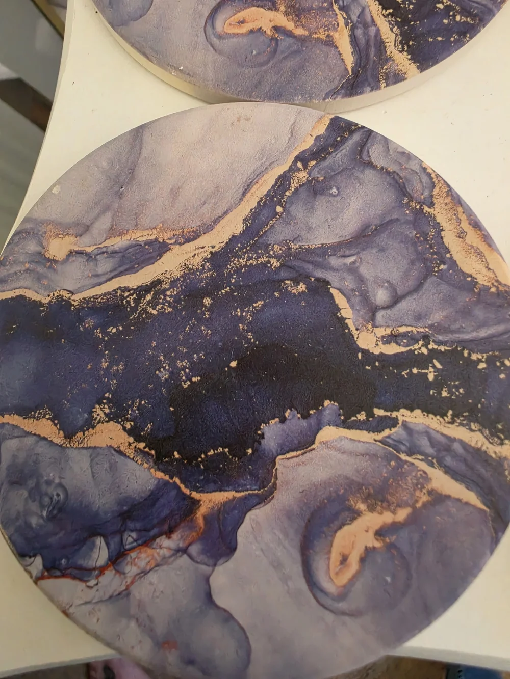 Set of 4 Navy Blue & Gold Marble Ceramic Absorbent Drink Coasters